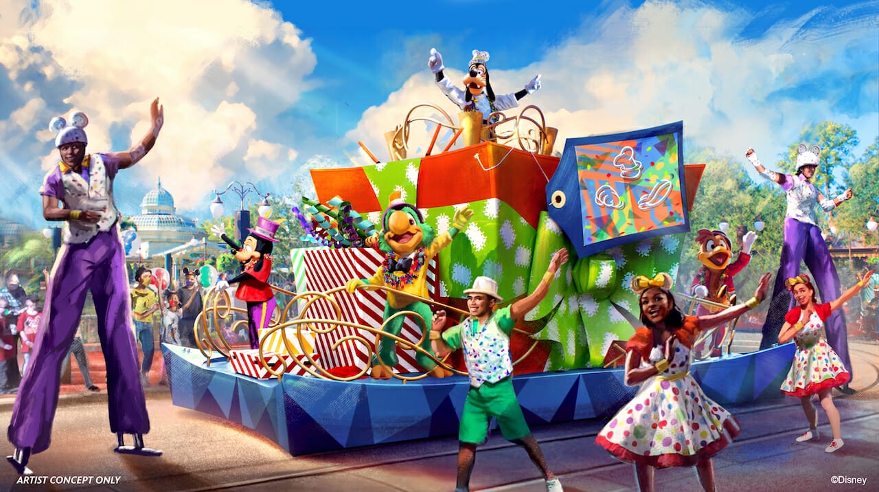 Artist impression of new character interactions using the parade route in Magic Kingdom