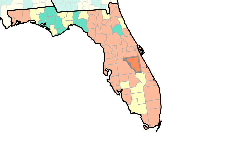 Heat map of COVID infections in Florida June 2022