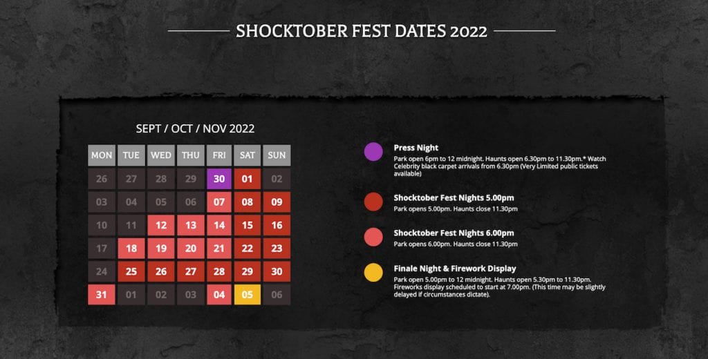 Screenshot of Shockoberfest Dates and times in 2022
