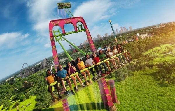 Busch Gardens Thrill Rides Serengeti Flyer Artist impression of riders at th e apex of Serengeti Flyer when it opens in 2023