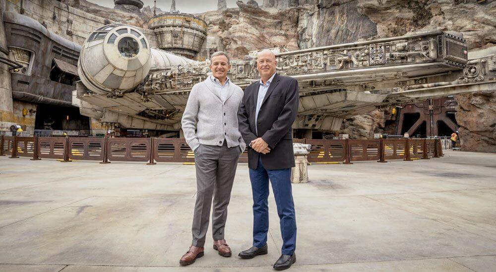 Two top Bobs at Disney side by side in front of the Millenium Falcon before tensions arose