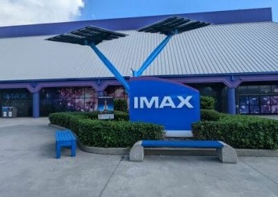 Entrance to the twin IMAX theatres showing 2 movies on 5 1/2 story tall screens