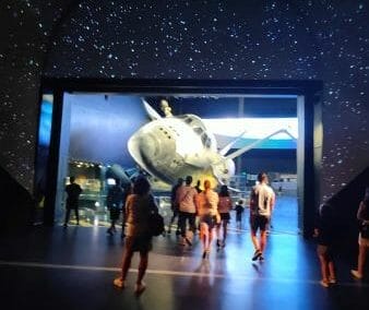 Looking out at the nose of Space Shuttle Atlantis after the pre show video ends