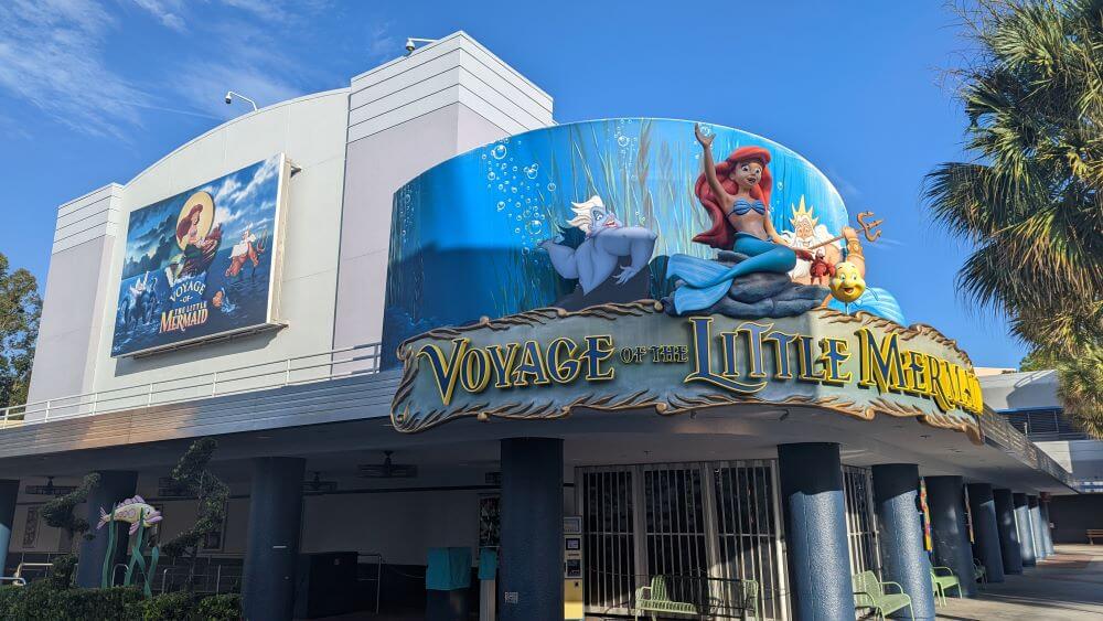 Looking up at the entrance of a close Little Of Mermaid Theatre