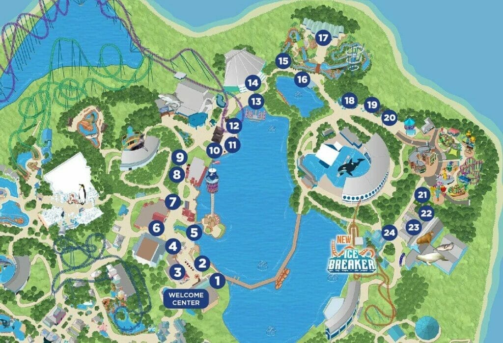 Map showing locations of food and beverage stalls for the 2023 Seven Seas Food Festival