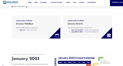Screenshot showing Januarys Key dates in Legoland Florida on my Legoland Florida crowd calendar page