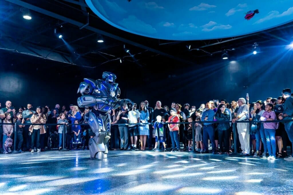 Titan the runner up robot from Britain's Got Talent 2022 performing for an audience at his hew home in Roboland International Drive