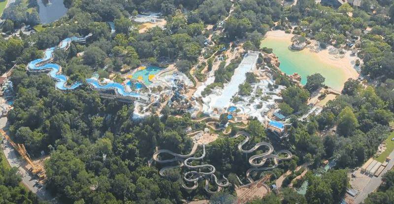 Ariel view of Blizzard Beach diring its extended summer 2022 closure 