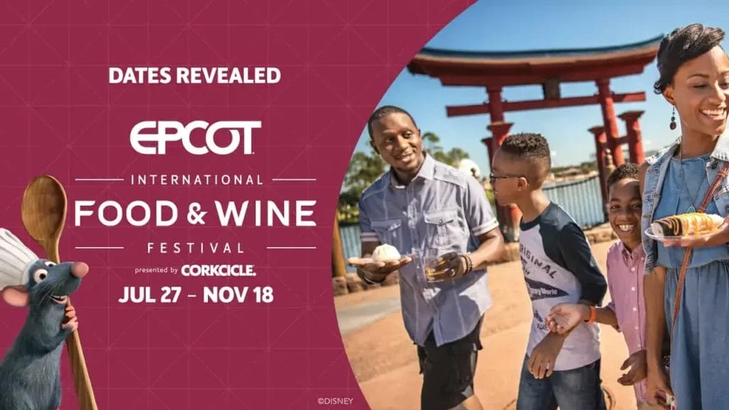 Poster detailing the dates for EPCOTS's International Food & Wine Festival