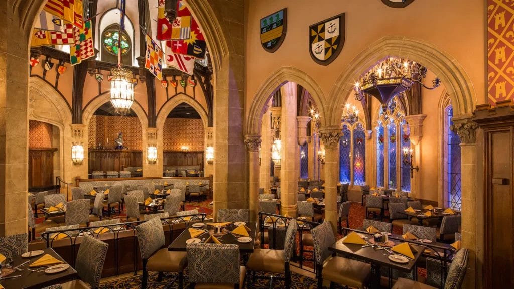 Inside the dining hall of Cinderella's Royal Table before guests arrive