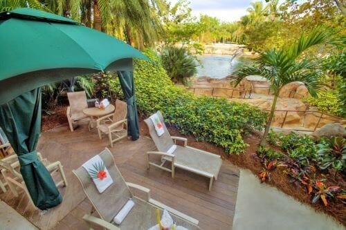 An empty VIP Cabana near the entrance at Discovery Cove  