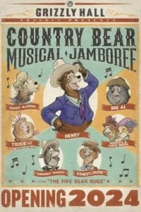 Poster promoting the new Country Bear Jamboree show coming to Magic Kingdom in 2024