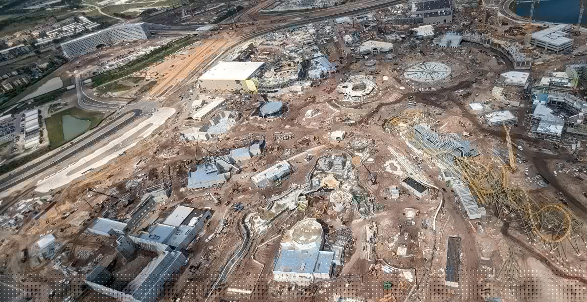 Looking down on Celestial Park in the early days of construction. Hotspots on the image expand to show more detail about suture attractions