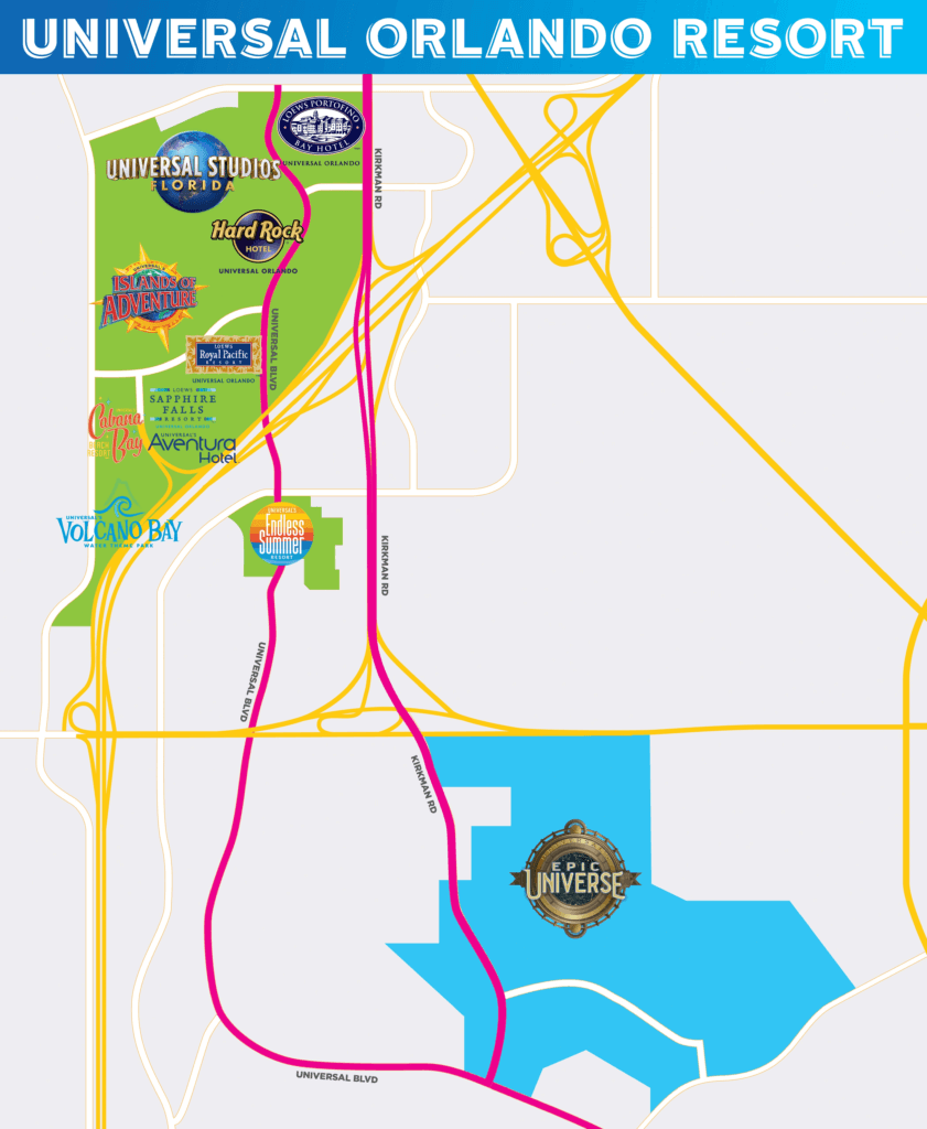 Map released by Universal detailing the relative distance and location of the existing North Campus and the new South Campus.
