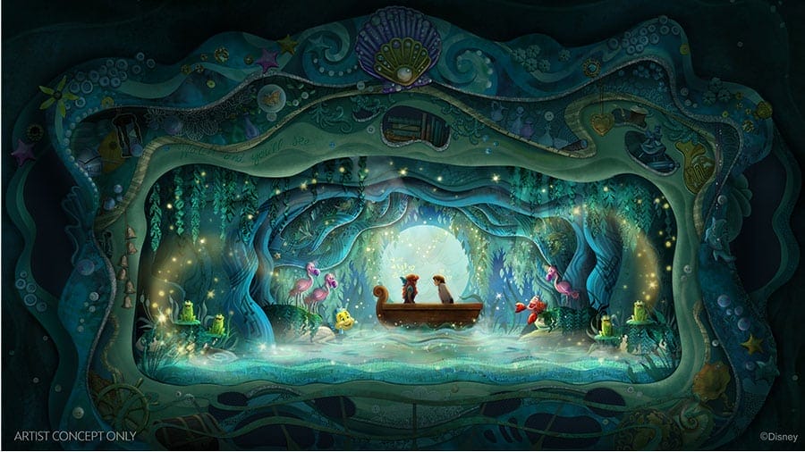 Concept image of a show scene from the new The Little Mermaid - A Musical Adventure show debuting at Disney's Hollywood Studios from autumn 2024.
