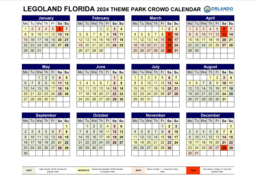 Legoland Florida Crowd Calendar - orlandoplanningguide