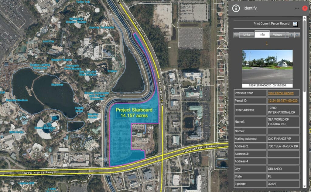 Screenshot from Orange Country Development Review website outlining the area that will become a new 15-storey 504-bedroom onsite hotel. 