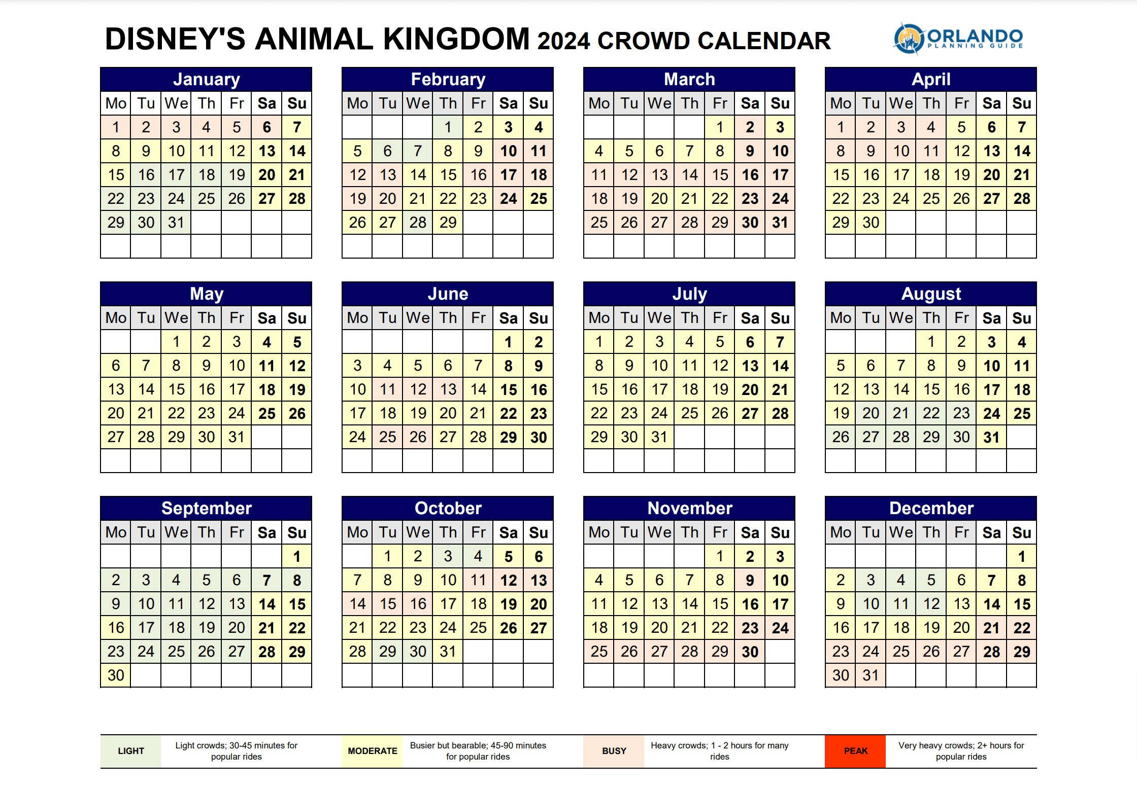 Animal Kingdom Crowd Calendar orlandoplanningguide