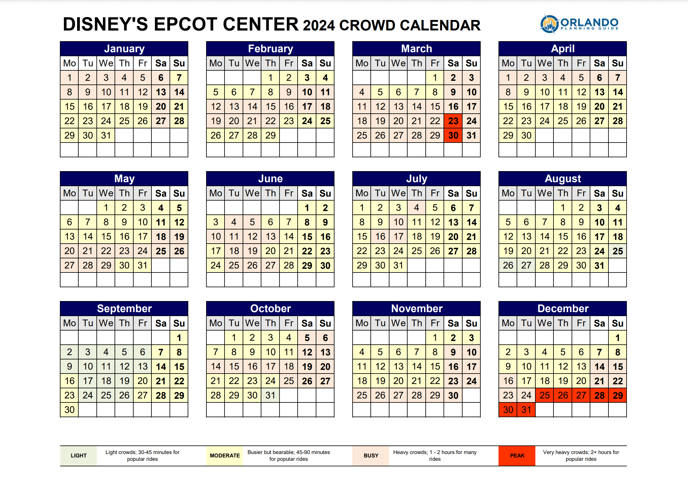 EPCOT Crowd Calendar orlandoplanningguide