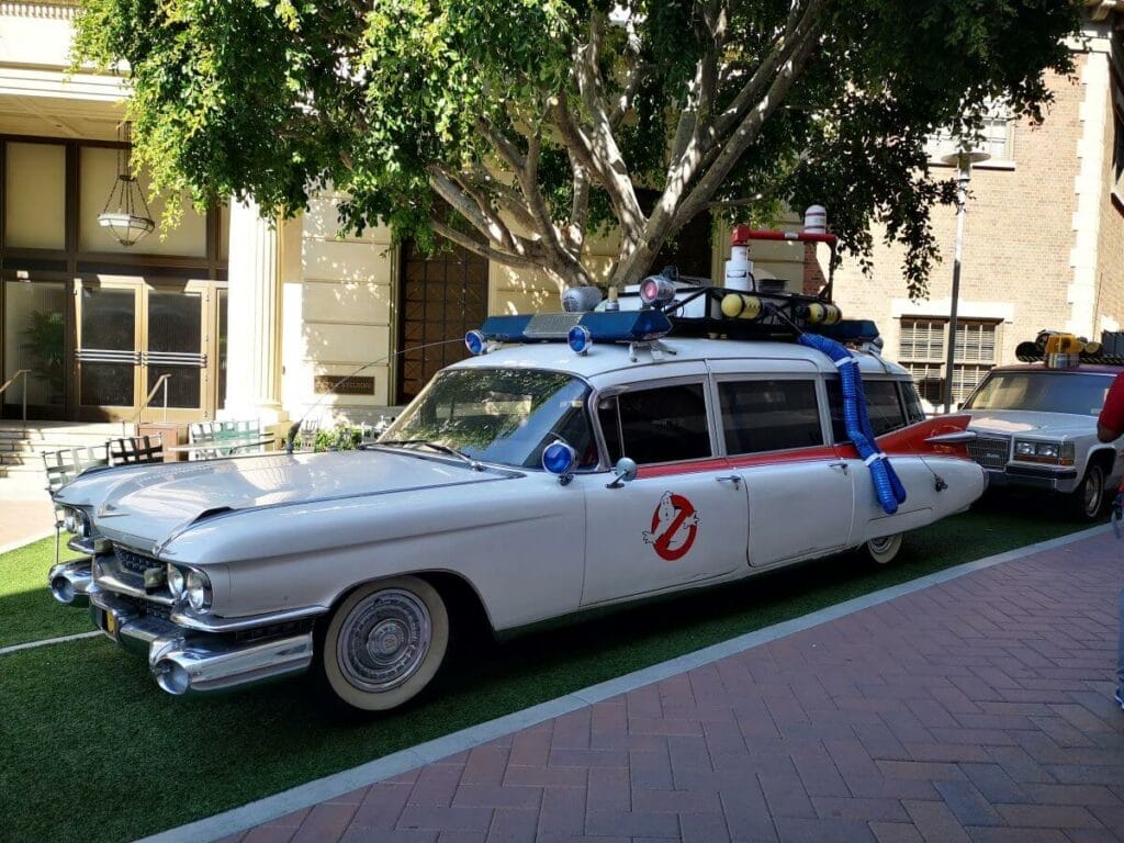 and ECTO-1 prop car on display in the Warner Bros Studio Tour IN Los Angeles