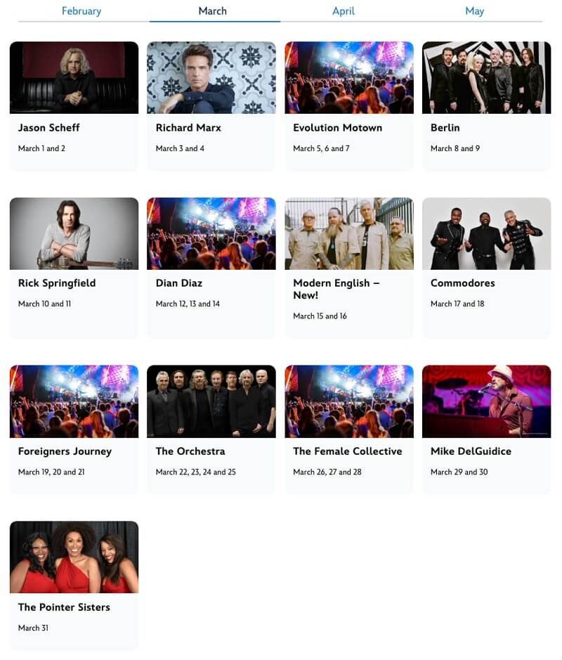Screenshot showing one March's artists for the Garden Rocks Concert series in EPCOT courtesy of the Disney World website.