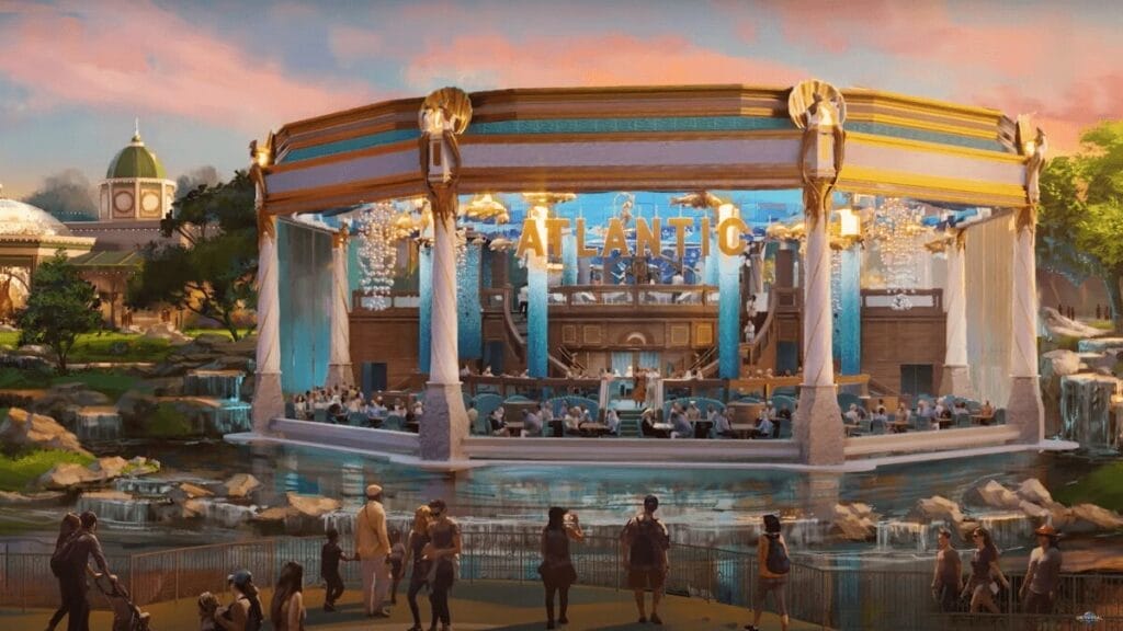Pre visualisation of how table service restaurant "Atlantic" will look to passer by on the opposite side of a lake.