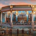 Pre visualisation of how table service restaurant "Atlantic" will look to passer by on the opposite side of a lake.
