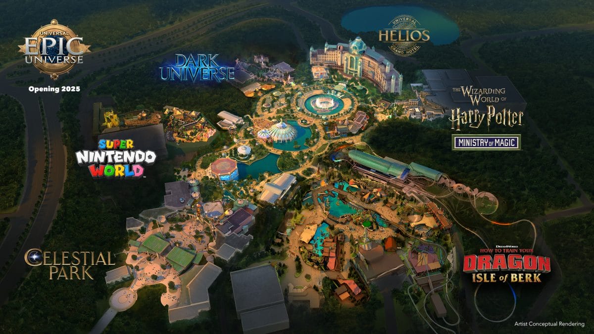An updated conceptual image released by Universal Creative now has the confirmed land labels in the corresponding areas of the park.