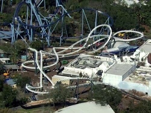 Seaworld Roller Coasters Penguin Trek An overhead view of Penguin Trek's ouside track layout