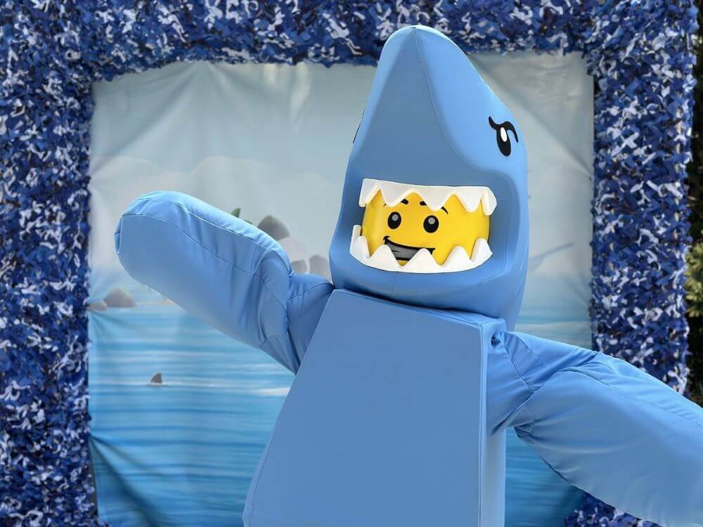 Shark Suite Guy character at a previous Brick Party event