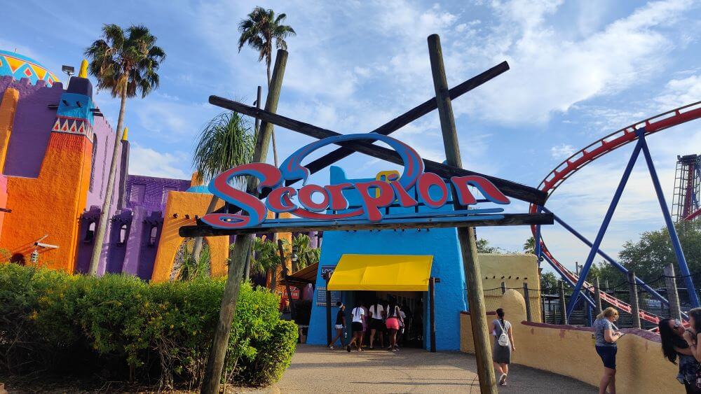 Standing in front of the entrance to Scorpion, a 44 year old Busch Gardens classic Schwarzkopf which will close later this month to make way for new attractions