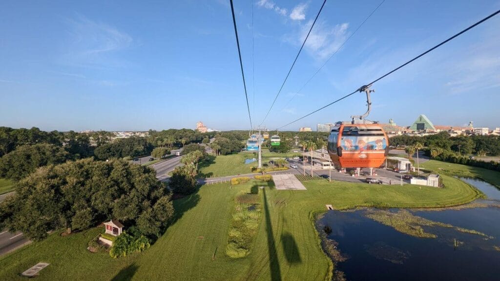 Looking toward the Swam and Dolphin Resorts on Disney's SkyLiner service
