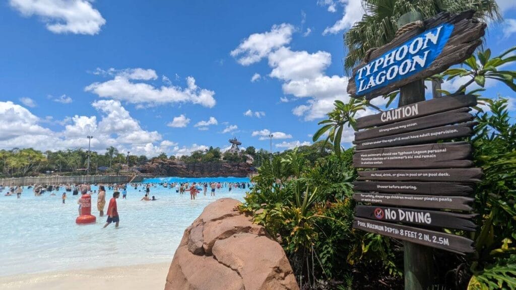 Looking out over the wave pool in Typhoon Lagoon on a hot summer day.
