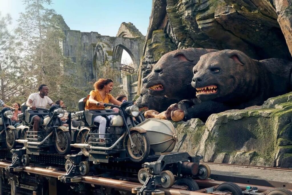 Riders enjoying a scene from Hagrids Magical Creatures Motorbike Adventure