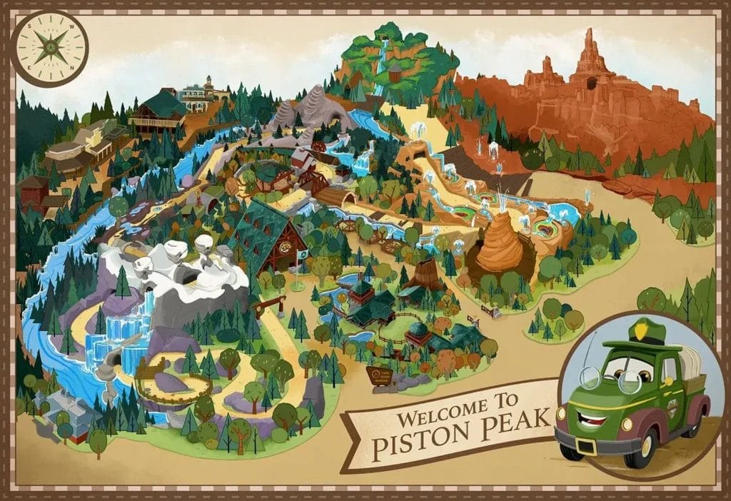 Fun map of Piston peak, a new areas coming to Magic Kingdom in a few years
